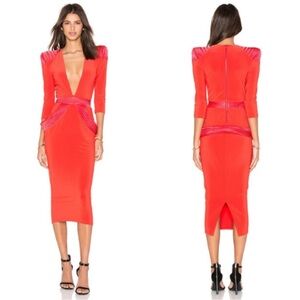 Zhivago Plunge Informant Midi Dress Tangerine Red